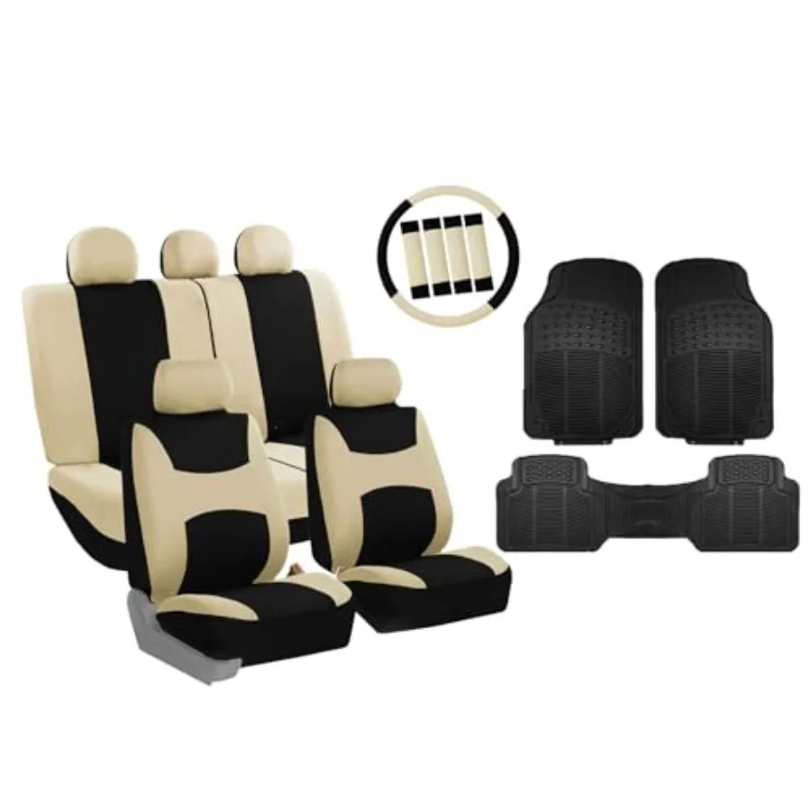 Light and Breezy Cloth Full Set Car Seat Covers / Combo Set: Steering Wheel Cover Seat Belt Pads and Vinyl Floor Mats Universal
Light and Breezy Cloth Full Set Car Seat Covers / Combo Set: Steering Wheel Cover Seat Belt Pads and Vinyl Floor Mats Universal