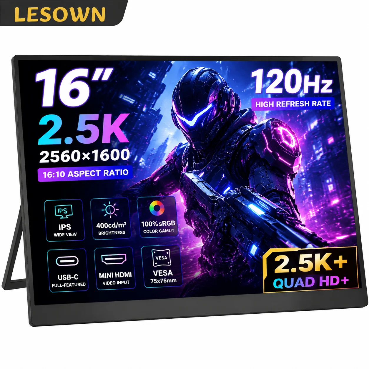 LESOWN 16" 2560x1600 120Hz 400nits Portable Monitor Driver-free Plug&Play Type-C Slim Extended Second Screen for Laptop Notebook
LESOWN 16" 2560x1600 120Hz 400nits Portable Monitor Driver-free Plug&Play Type-C Slim Extended Second Screen for Laptop Notebook