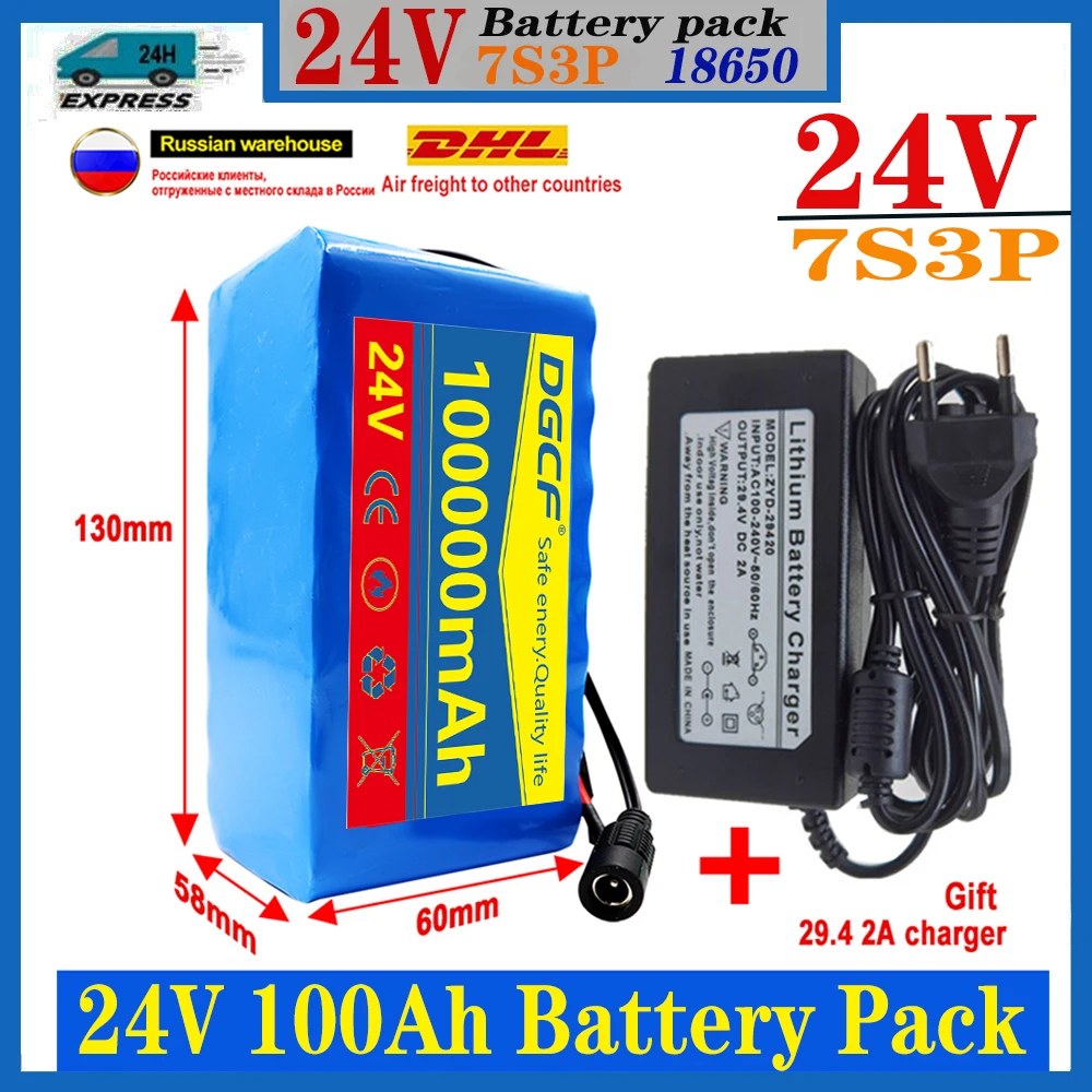 24V 100Ah 7s3p 18650 battery lithium battery 24v 100000mAh Electric Bicycle Moped electric Lithium ion Battery pack + 2A Charger
24V 100Ah 7s3p 18650 battery lithium battery 24v 100000mAh Electric Bicycle Moped electric Lithium ion Battery pack + 2A Charger