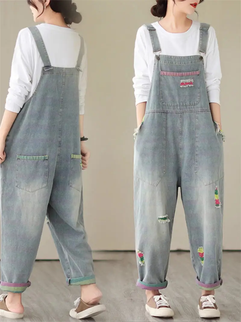 Retro Hole Denim Strap Pants For Women Autumn Korean Loose Stylish Suspender Jumpsuit Casual Jeans Vintage Bib Trousers Z2680
Retro Hole Denim Strap Pants For Women Autumn Korean Loose Stylish Suspender Jumpsuit Casual Jeans Vintage Bib Trousers Z2680