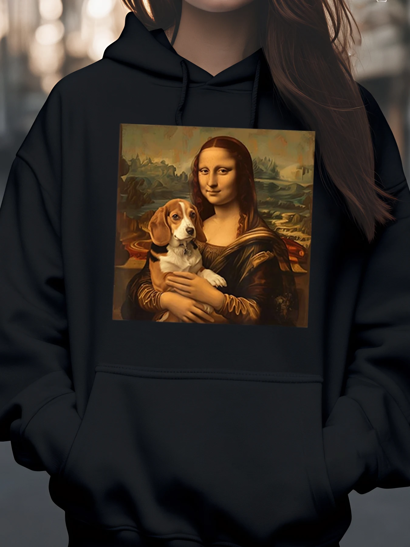 Мона Лиза с принтом собаки бигля, рождественская повседневная одежда для женщин
Мона Лиза с принтом собаки бигля, рождественская повседневная одежда для женщин