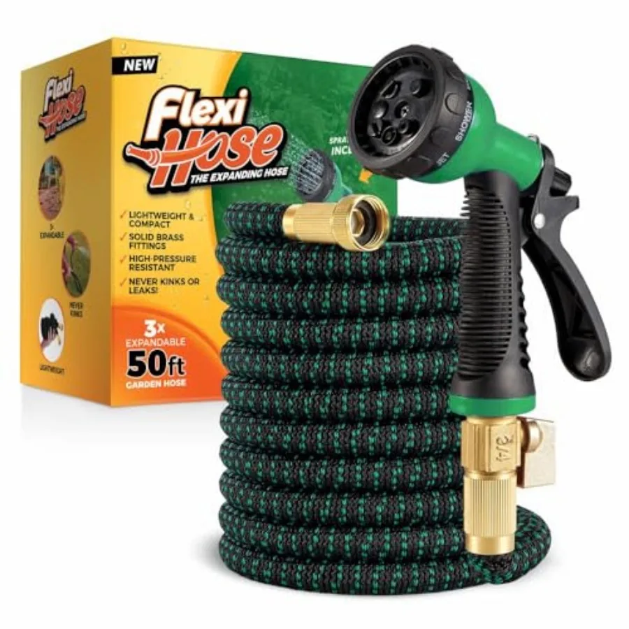 with 8 Function Nozzle, 50FT - Lightweight Expandable Garden Hose, No-Kink Flexibility, 3/4 Inch Solid Brass Fittings and Doubl
with 8 Function Nozzle, 50FT - Lightweight Expandable Garden Hose, No-Kink Flexibility, 3/4 Inch Solid Brass Fittings and Doubl