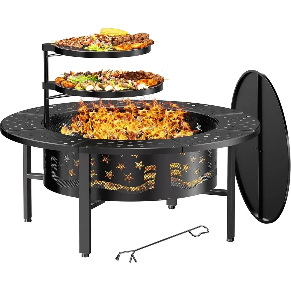 42 Inch Large Round Wood Burning Fire Pit With 2 Grills Cover And Poker Heavy Duty Metal Fireplace For Patio Backyard Camping Bonfire
42 Inch Large Round Wood Burning Fire Pit With 2 Grills Cover And Poker Heavy Duty Metal Fireplace For Patio Backyard Camping Bonfire