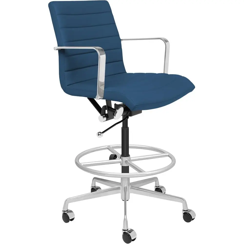 Ergonomic Ribbed Drafting Chair or Standing Desk Chair - Commercial Grade, Adjustable Height, Armrests & Cushion, Blue Leatheret
Ergonomic Ribbed Drafting Chair or Standing Desk Chair - Commercial Grade, Adjustable Height, Armrests & Cushion, Blue Leatheret