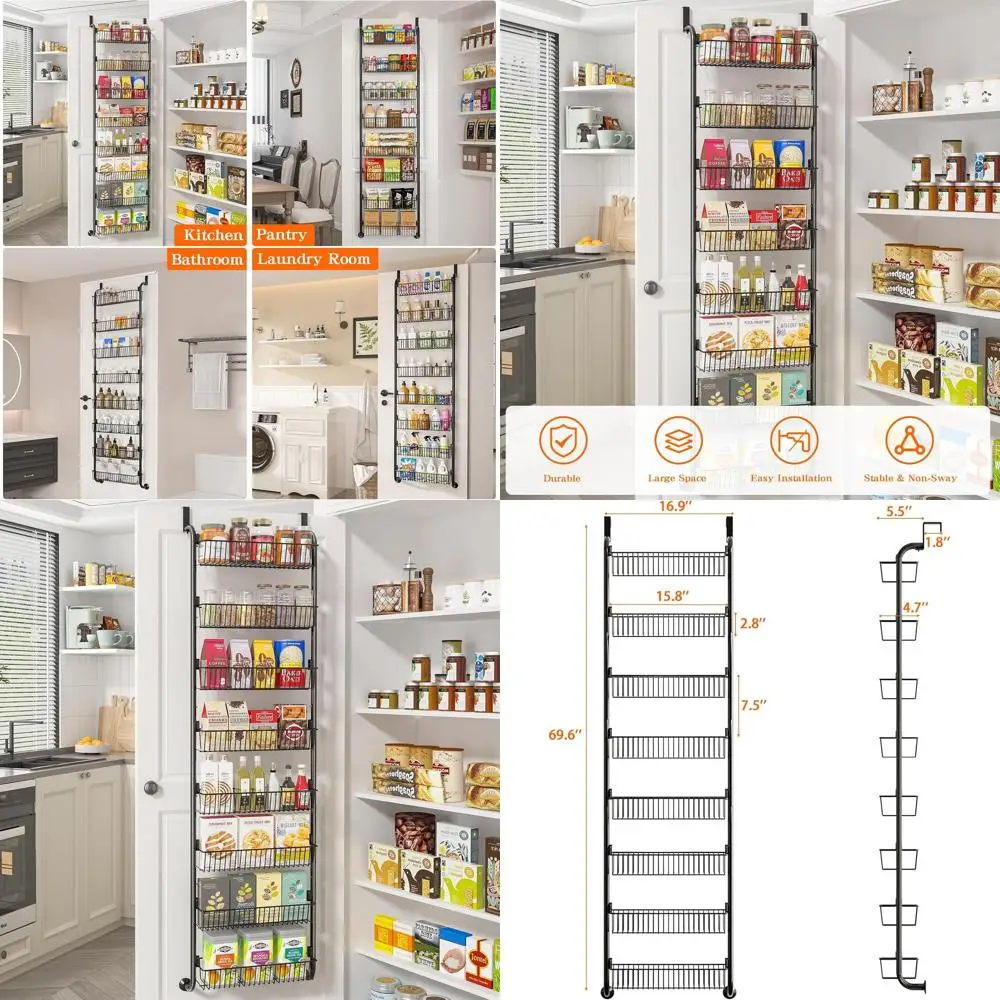 8-Tier Black Hanging Spice Rack Organizer for Home Kitchen Cabinet Storage and Laundry Room Efficiency
8-Tier Black Hanging Spice Rack Organizer for Home Kitchen Cabinet Storage and Laundry Room Efficiency