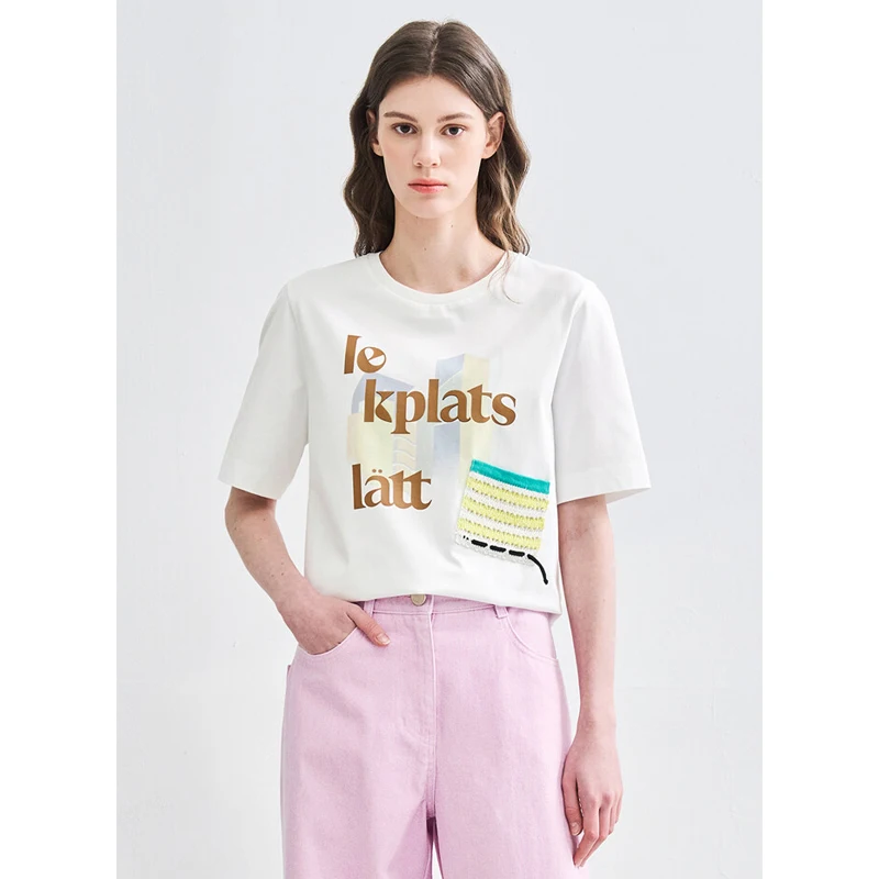 Spring Summer Fre Knitted Letter Print ket T-irt Women's Faion Anti-Aging Quali Casual round Ne ort Sve
Spring Summer Fre Knitted Letter Print ket T-irt Women's Faion Anti-Aging Quali Casual round Ne ort Sve