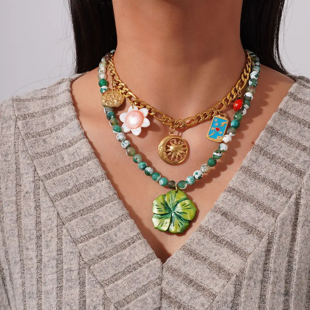 Keen on Necklace Stainless Steel Original Cuban Chain Sunflower Fun Natural Stone Bead Flower item European American
Keen on Necklace Stainless Steel Original Cuban Chain Sunflower Fun Natural Stone Bead Flower item European American