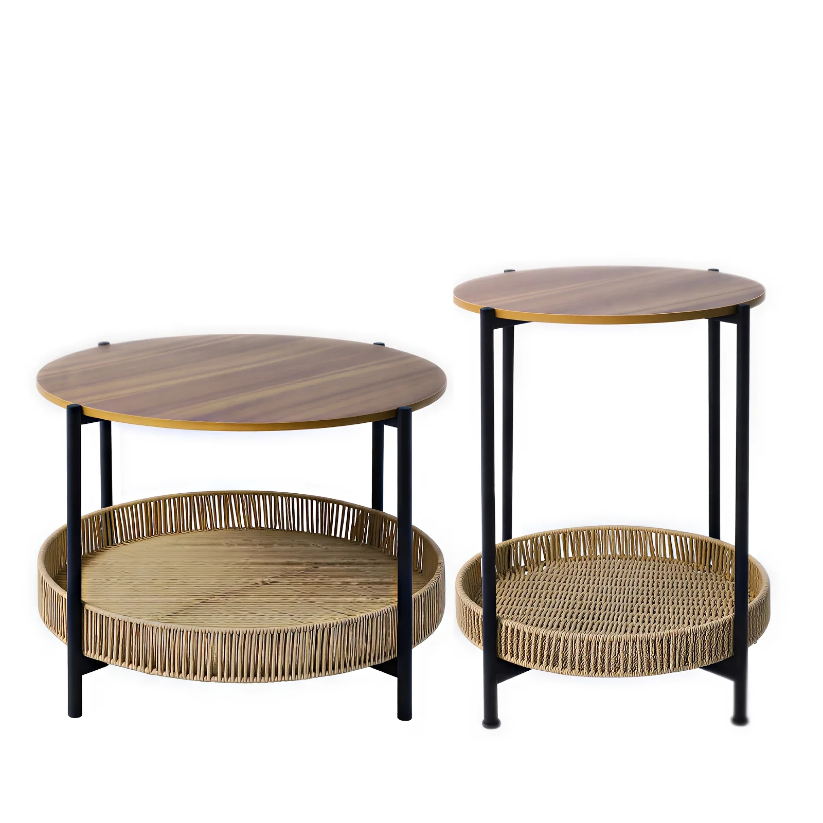 Set Of 2 Nesting Side Tables, Bohemian Wabi-Sabi Style Round End Tables with Wood Grain Top & Handwoven Rattan Storage Shelf
Set Of 2 Nesting Side Tables, Bohemian Wabi-Sabi Style Round End Tables with Wood Grain Top & Handwoven Rattan Storage Shelf