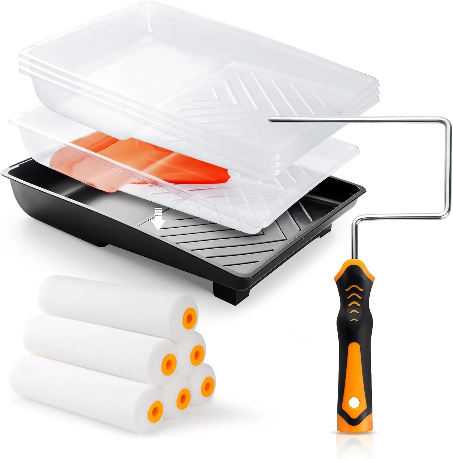 12-Piece Paint Roller Set with High-Density Foam, Tray, and Mini Roller for Walls, Doors, Cabinets
12-Piece Paint Roller Set with High-Density Foam, Tray, and Mini Roller for Walls, Doors, Cabinets