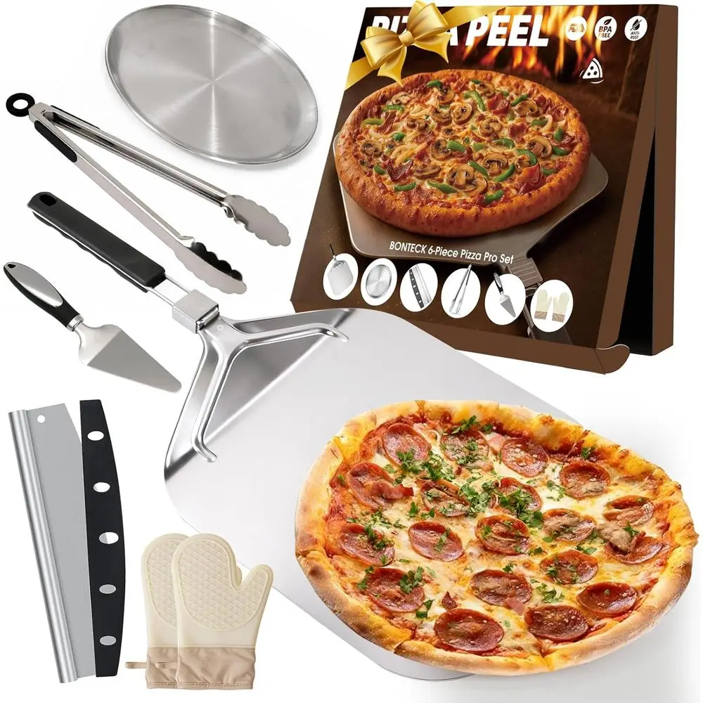 Aluminum Pizza Spatula Set | 12x14 Foldable Handle | 6-Piece Baking Kit with Cutter, Pan, Server, Mitts
Aluminum Pizza Spatula Set | 12x14 Foldable Handle | 6-Piece Baking Kit with Cutter, Pan, Server, Mitts