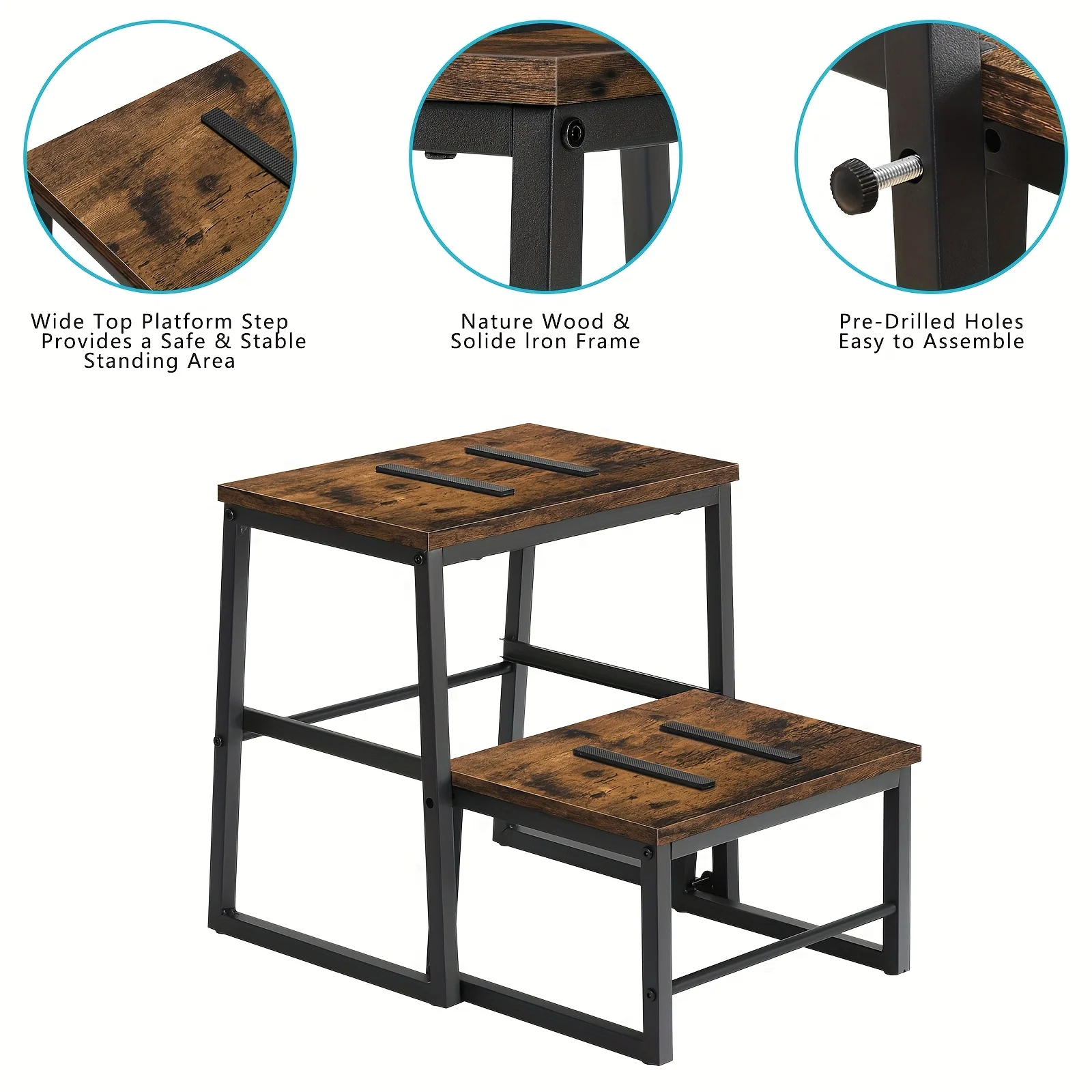 3 In1 Wooden Step Stools for Adults, Heavy Duty 2 Stool Hold Up to 350 LBS, Metal Frame Bedside Foot Stool, Stepping Stools with Metal Frame & Non-Slip Pads for High Beds, Kitchen RV, Office, Rustic Brown
3 In1 Wooden Step Stools for Adults, Heavy Duty 2 Stool Hold Up to 350 LBS, Metal Frame Bedside Foot Stool, Stepping Stools with Metal Frame & Non-Slip Pads for High Beds, Kitchen RV, Office, Rustic Brown