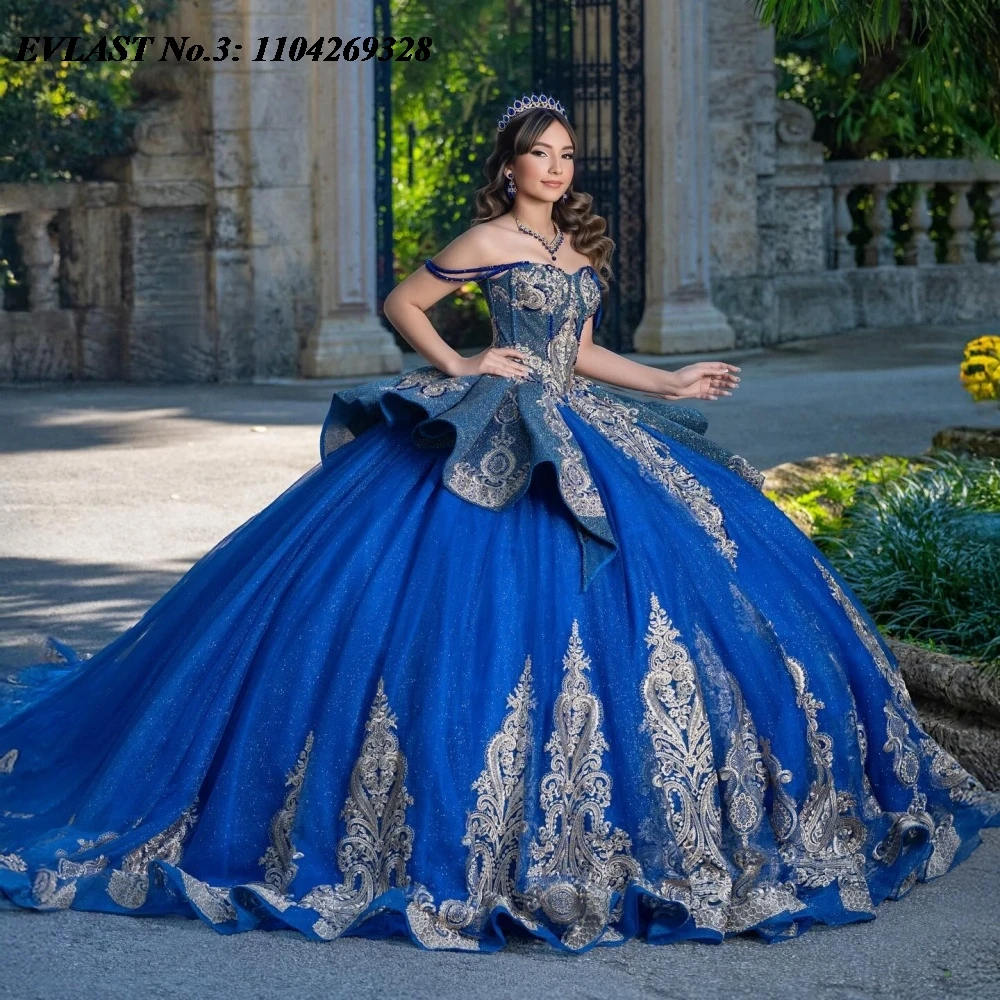 EVLAST блестящее королевское синее платье Quinceanera по индивидуальному заказу, бальное платье с золотой кружевной аппликацией и бисером, Sweet 16, Vestidos De 15 Anos E3Q771
EVLAST блестящее королевское синее платье Quinceanera по индивидуальному заказу, бальное платье с золотой кружевной аппликацией и бисером, Sweet 16, Vestidos De 15 Anos E3Q771