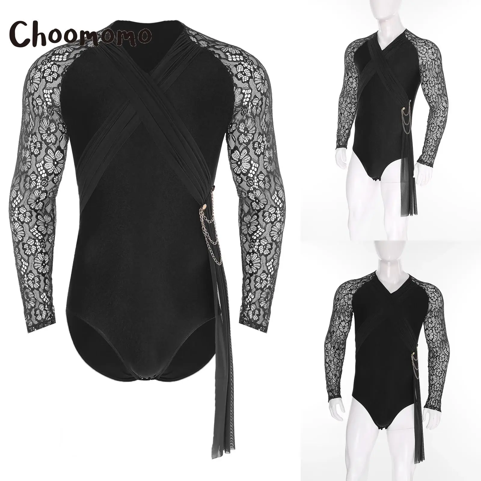 Mens Latin Dance Bodysuit Ballet Gymnastics Leotard With Floral Lace Long Sleeve Ruched Mesh Layer Chain Tassel Unitard Costumes
Mens Latin Dance Bodysuit Ballet Gymnastics Leotard With Floral Lace Long Sleeve Ruched Mesh Layer Chain Tassel Unitard Costumes