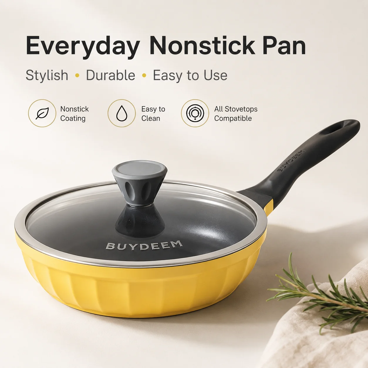 BUYDEEM CP151 10.2 Inch Nonstick Frying Pan, Cast Aluminum Skillet with Glass Lid, Rapid Even Heating Egg Pan, PFOA PFAS Free, Cool Handle, All Stovetops Compatible, Induction Gas Electric Ceramic, Mellow Yellow
BUYDEEM CP151 10.2 Inch Nonstick Frying Pan, Cast Aluminum Skillet with Glass Lid, Rapid Even Heating Egg Pan, PFOA PFAS Free, Cool Handle, All Stovetops Compatible, Induction Gas Electric Ceramic, Mellow Yellow