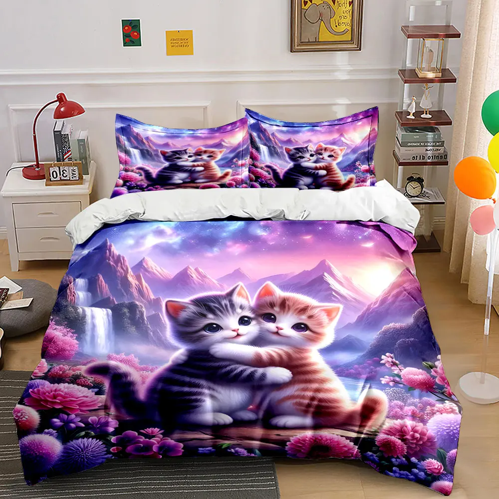 Cute kittens hugging in romantic valley Print Soft Comfortable Duvet Cover Bedding Set Included 1*Duvet Cover 2*Pillowcases
Cute kittens hugging in romantic valley Print Soft Comfortable Duvet Cover Bedding Set Included 1*Duvet Cover 2*Pillowcases