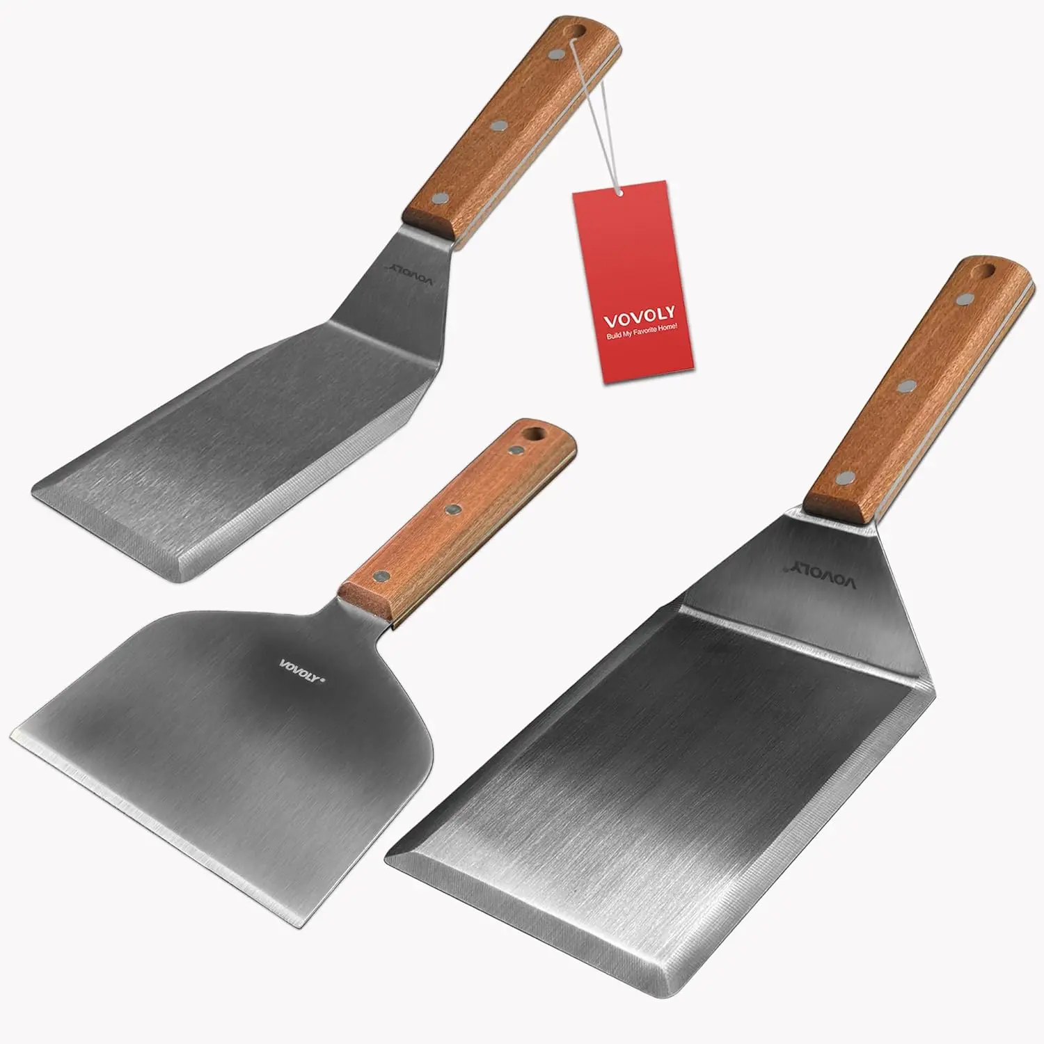 Stainless Steel Spatula Set for Griddle Grill, 3-Pack BBQ Spatula Turner with Full Tang Wooden Handle, Thick Blade, Beveled
Stainless Steel Spatula Set for Griddle Grill, 3-Pack BBQ Spatula Turner with Full Tang Wooden Handle, Thick Blade, Beveled
