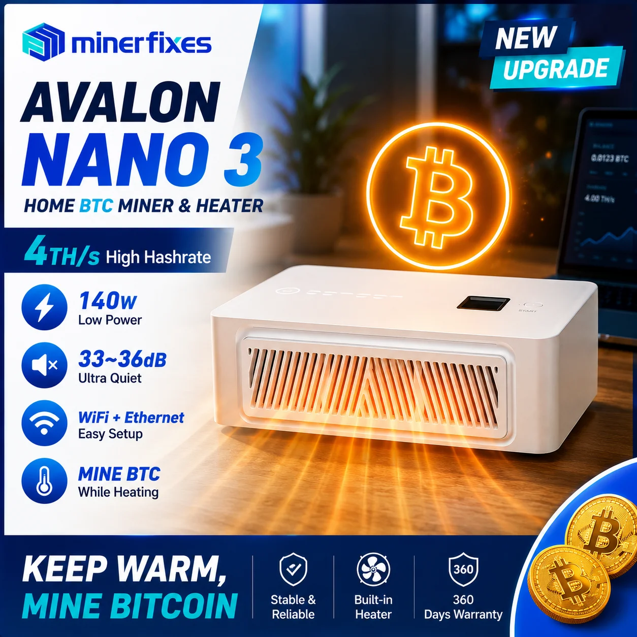 BTC Miner Canaan Avalon Nano 3 4TH/s Low Power 140W Quiet Bitcoin Mining Heater WiFi Ethernet Home Portable Crypto Machine
BTC Miner Canaan Avalon Nano 3 4TH/s Low Power 140W Quiet Bitcoin Mining Heater WiFi Ethernet Home Portable Crypto Machine