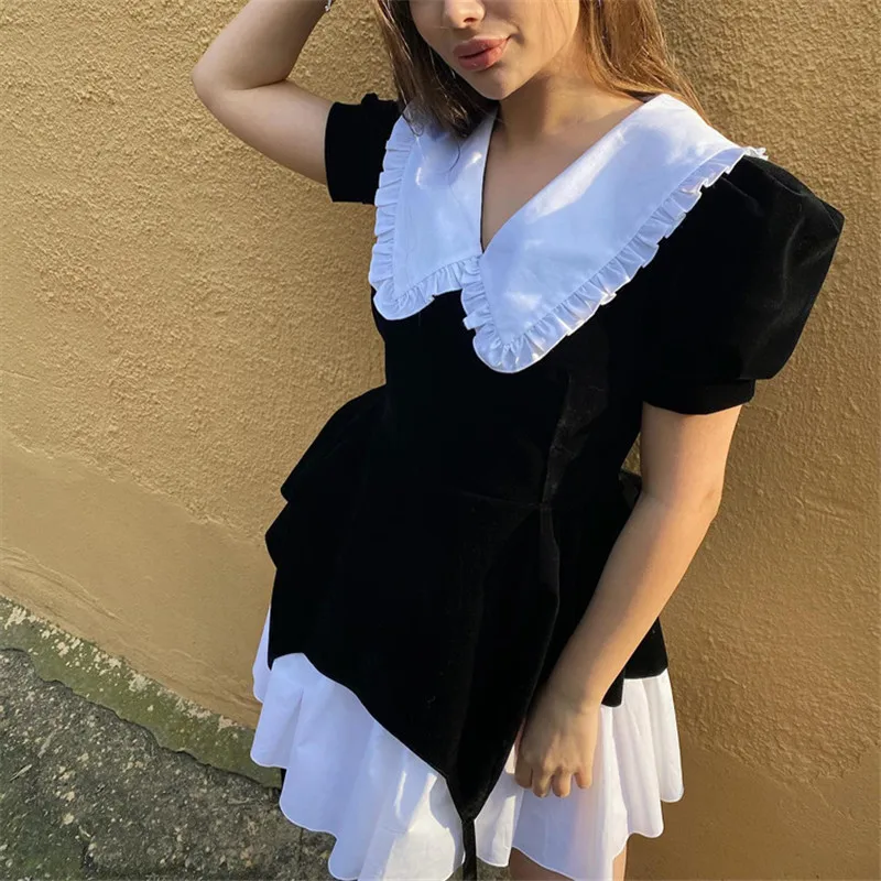 2023 New Fashion Sweet Peter pan Collar Dresses for Women Short Sleeves Patchwork Ball Gown Female Summer Mini Dress Y3956
2023 New Fashion Sweet Peter pan Collar Dresses for Women Short Sleeves Patchwork Ball Gown Female Summer Mini Dress Y3956