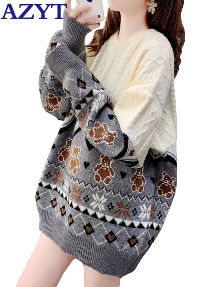 AZYT Cartoon Bear Sweater Women Pullovers Winter O Neck Casual Base Knitwear All Match Loose Jumper Woman Sweater 2023
AZYT Cartoon Bear Sweater Women Pullovers Winter O Neck Casual Base Knitwear All Match Loose Jumper Woman Sweater 2023