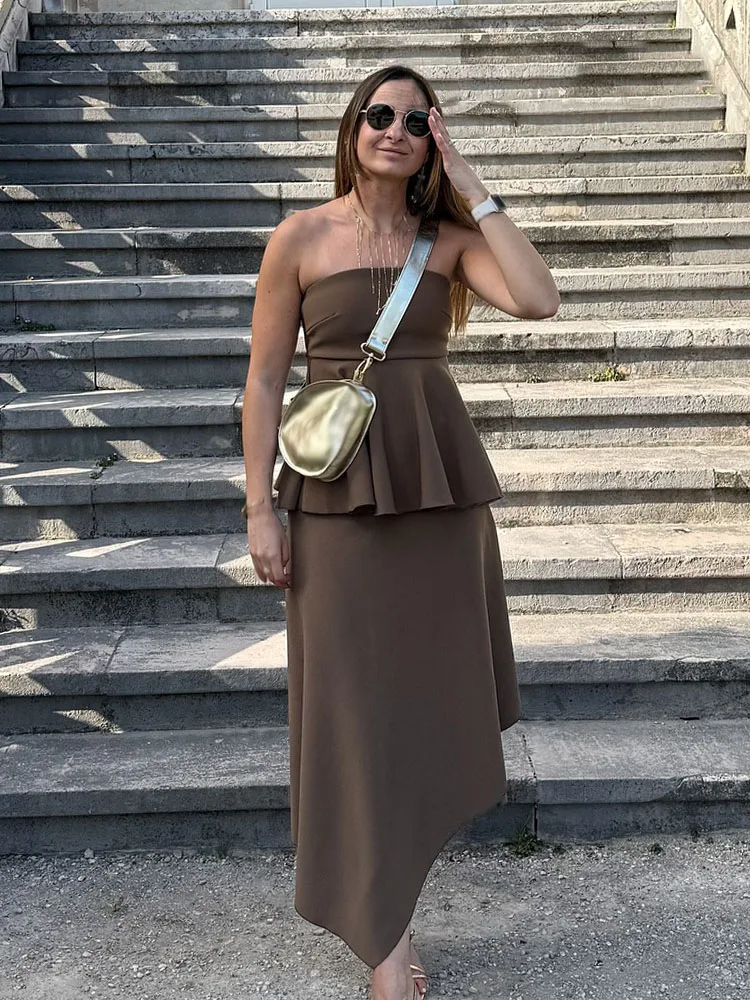 HH женский новый элегантный плиссированный топ без бретелек без рукавов на молнии сзади + летняя асимметричная юбка-миди трапециевидной формы, однотонный костюм
HH женский новый элегантный плиссированный топ без бретелек без рукавов на молнии сзади + летняя асимметричная юбка-миди трапециевидной формы, однотонный костюм