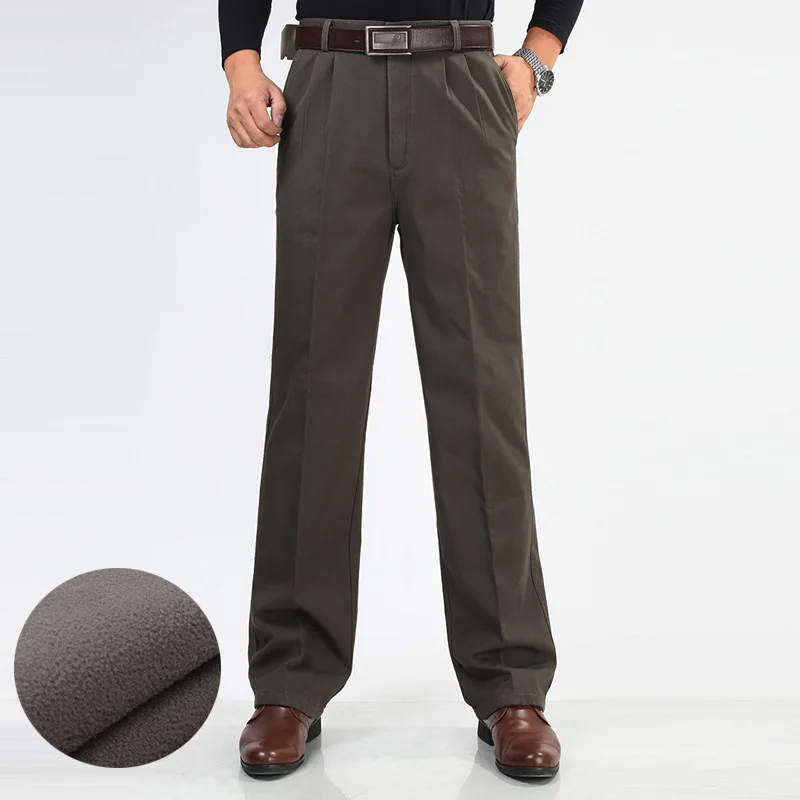 Winter Thicken Men's Fleece Casual Pants Middle-aged Straight Loose Leisure Double Pleater Cotton Warm Trousers Men Wash Wear
Winter Thicken Men's Fleece Casual Pants Middle-aged Straight Loose Leisure Double Pleater Cotton Warm Trousers Men Wash Wear