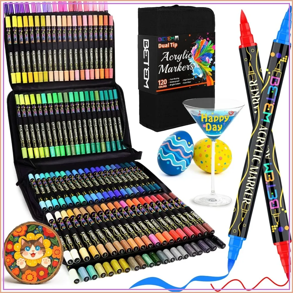 120 Colors Dual Tip Acrylic Paint Pens for Glass, Fabric, Wood, Rock, Canvas - Fine & Brush Tip Art Markers
120 Colors Dual Tip Acrylic Paint Pens for Glass, Fabric, Wood, Rock, Canvas - Fine & Brush Tip Art Markers