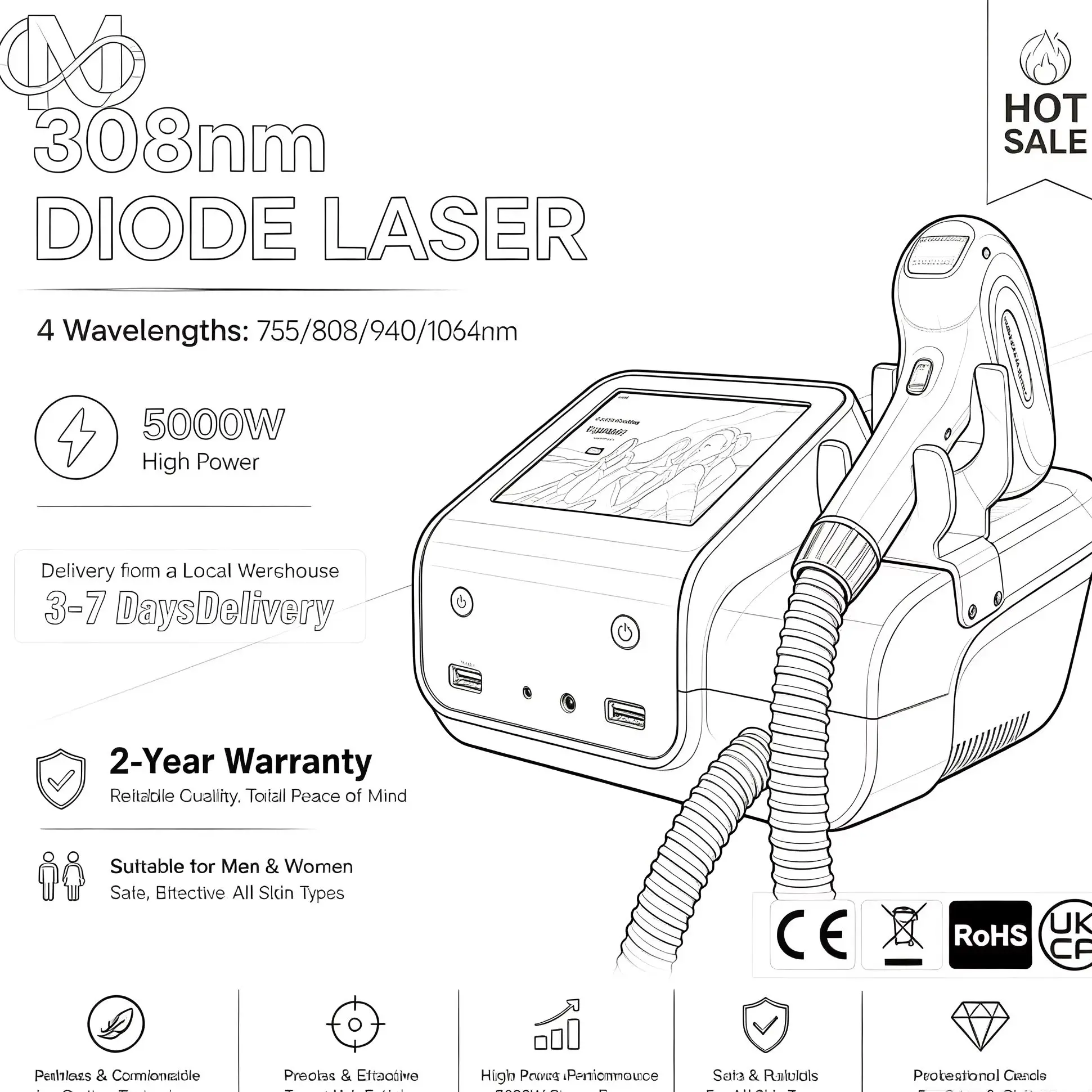 Mini Diode Hair Removal Machine Professional Beauty Equipment Four Wavelength High Power Ice Cooling Portable Touch Screen Permanent Hair Reduction Device For Beauty Salon Spa Clinic Home Use Suitable For All Skin Types
Mini Diode Hair Removal Machine Professional Beauty Equipment Four Wavelength High Power Ice Cooling Portable Touch Screen Permanent Hair Reduction Device For Beauty Salon Spa Clinic Home Use Suitable For All Skin Types