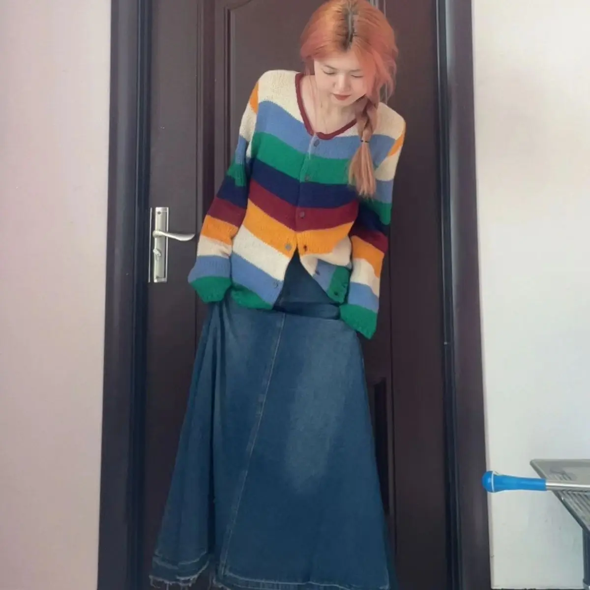 Rainbow Striped Sweater Spring New Women's Cardigan College Style Loose Round Neck Knitted Sweater Top Trend
Rainbow Striped Sweater Spring New Women's Cardigan College Style Loose Round Neck Knitted Sweater Top Trend