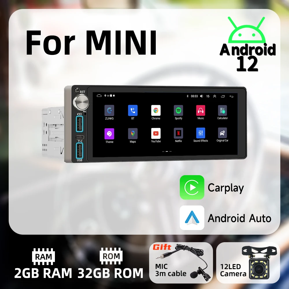 Carplay Android Auto 1 Din Radio Android Car Multimedia for MINI 6.86" Screen Stereo Head Unit Autoradio GPS Navigation BT Wifi
Carplay Android Auto 1 Din Radio Android Car Multimedia for MINI 6.86" Screen Stereo Head Unit Autoradio GPS Navigation BT Wifi