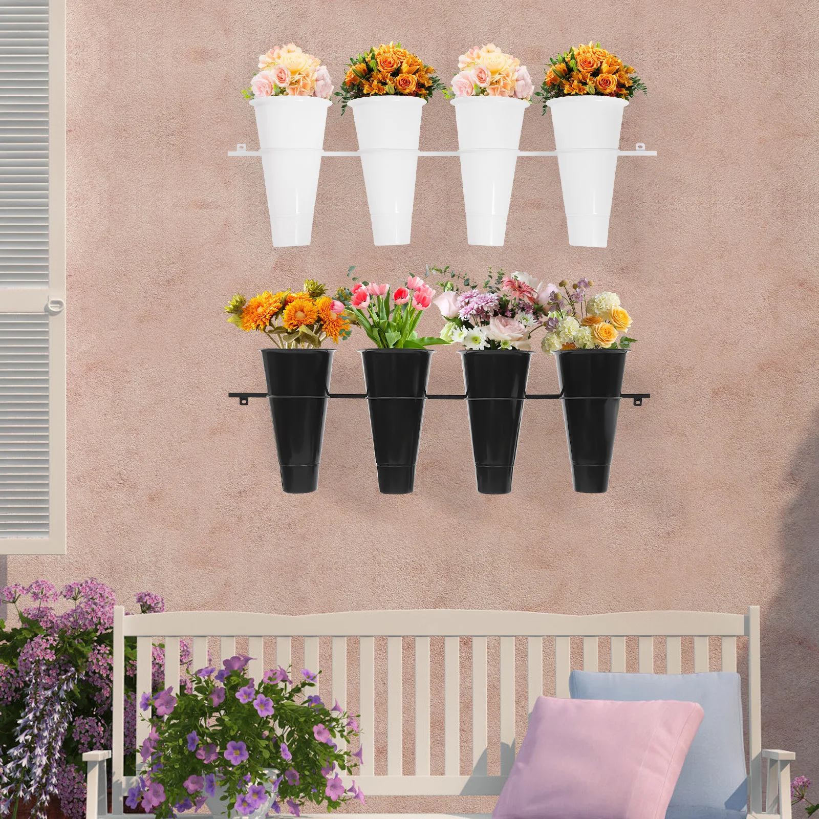 Wall-mounted Flower Stand Decorative Flower Display Stand with Buckets for Florist, Garden, Patio
Wall-mounted Flower Stand Decorative Flower Display Stand with Buckets for Florist, Garden, Patio