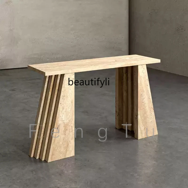 Italian natural travertine entrance table light luxury marble rectangular strip case against the wall entrance table
Italian natural travertine entrance table light luxury marble rectangular strip case against the wall entrance table
