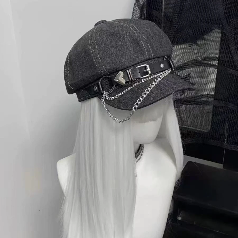 Summer Shibuya Spice Girl Japanese Metal Beret Super Cool Chain Rivets Cowboy Hat Y2K Punk Harajuku Style Painter Hat
Summer Shibuya Spice Girl Japanese Metal Beret Super Cool Chain Rivets Cowboy Hat Y2K Punk Harajuku Style Painter Hat