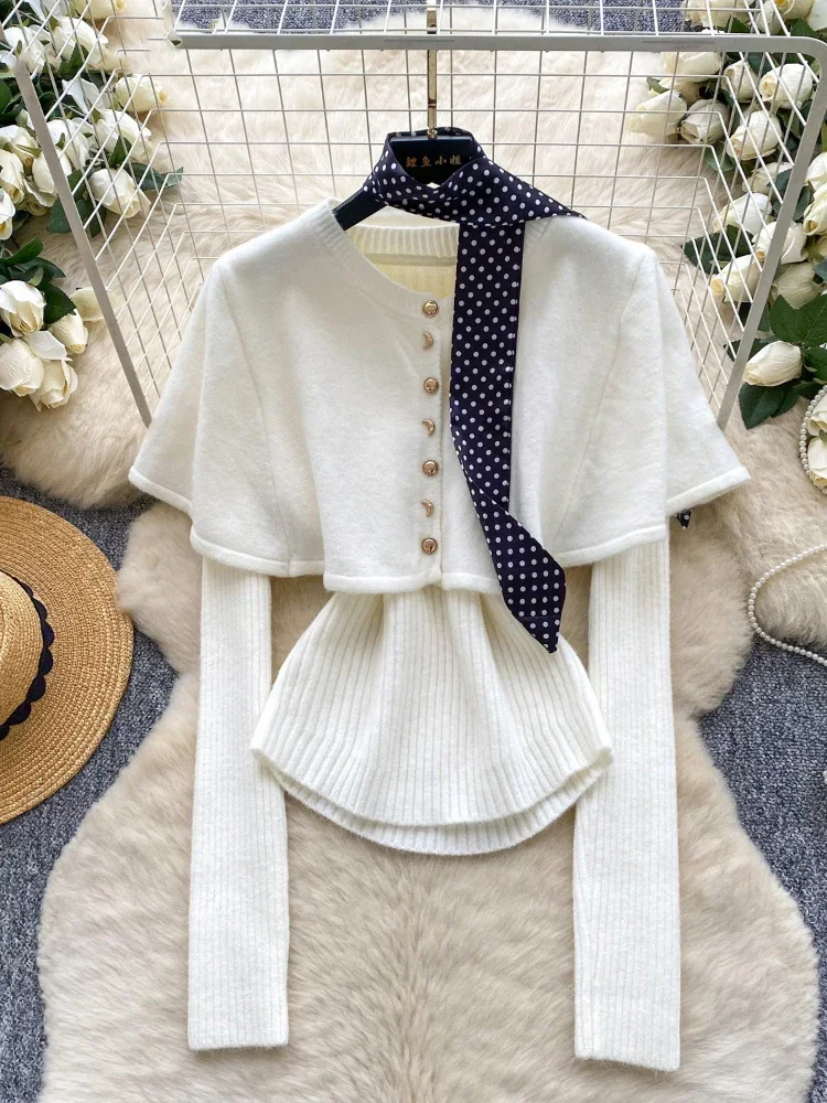 Women Clothing Knitted Two Piece Sets Y2k V Neck Pullover + Single Breasted Cropped Cloak Coat Korean Solid All Match Outfits
Women Clothing Knitted Two Piece Sets Y2k V Neck Pullover + Single Breasted Cropped Cloak Coat Korean Solid All Match Outfits