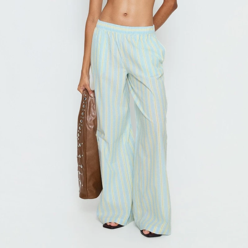 Women's Contrast Color Striped Long Pants Loose Casual Elasticated Waist Wide Leg Y2k Low Rise Trousers with Pockets
Women's Contrast Color Striped Long Pants Loose Casual Elasticated Waist Wide Leg Y2k Low Rise Trousers with Pockets