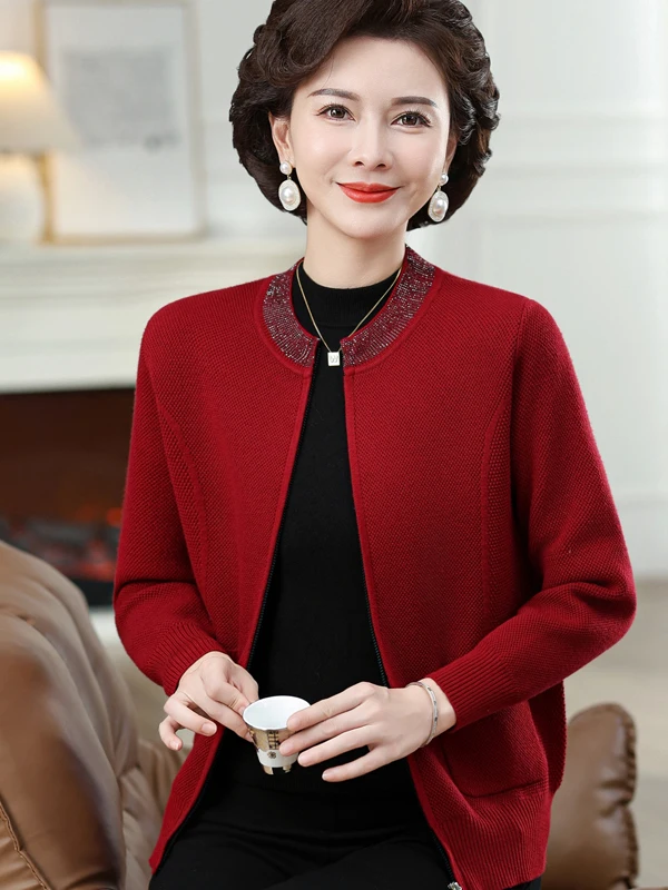 Stylish Woolen Knitted Jacket Women's Spring Autumn Red Top for Middle-Aged And Elderly Mothers Wedding Dress
Stylish Woolen Knitted Jacket Women's Spring Autumn Red Top for Middle-Aged And Elderly Mothers Wedding Dress