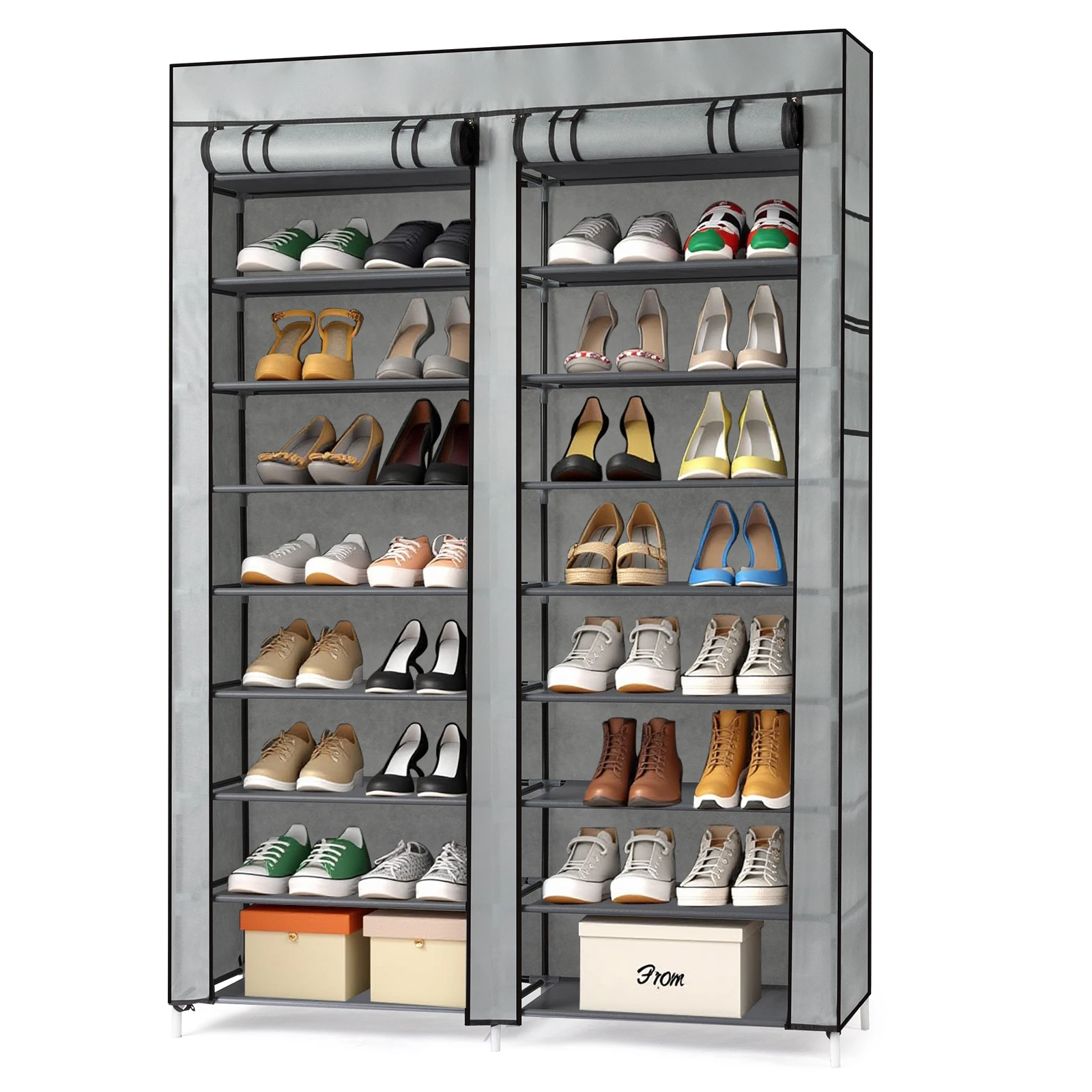 Double Row 10-Tier Non-Woven Fabric Shoe Cabinet with Iron Pipes and Plastic Components, Gray
Double Row 10-Tier Non-Woven Fabric Shoe Cabinet with Iron Pipes and Plastic Components, Gray