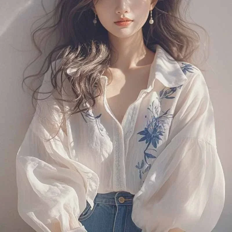 Vintage Women's Blouses Spring/Summer New Korean Shirts Loose Long Sleeves Printed Top Fashion Clothing Sales
Vintage Women's Blouses Spring/Summer New Korean Shirts Loose Long Sleeves Printed Top Fashion Clothing Sales