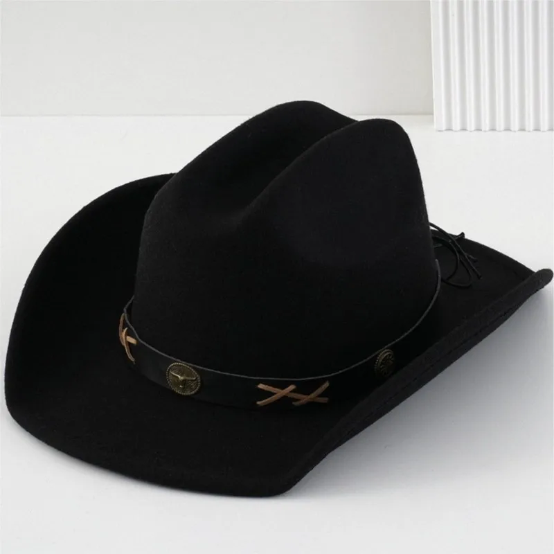 Men's and women's felt hats top with metal copper scalp woven rope
Men's and women's felt hats top with metal copper scalp woven rope