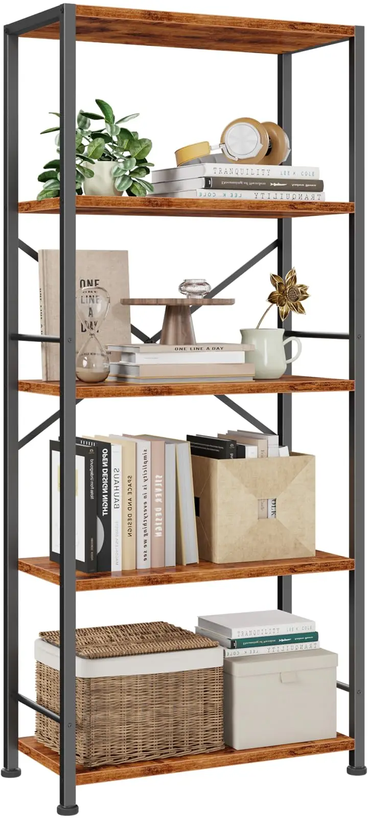 Six-Level Industrial-Style Tall Bookshelf With Metal Frame And Rustic Wood Shelves For Home Office Living Room Storage
Six-Level Industrial-Style Tall Bookshelf With Metal Frame And Rustic Wood Shelves For Home Office Living Room Storage