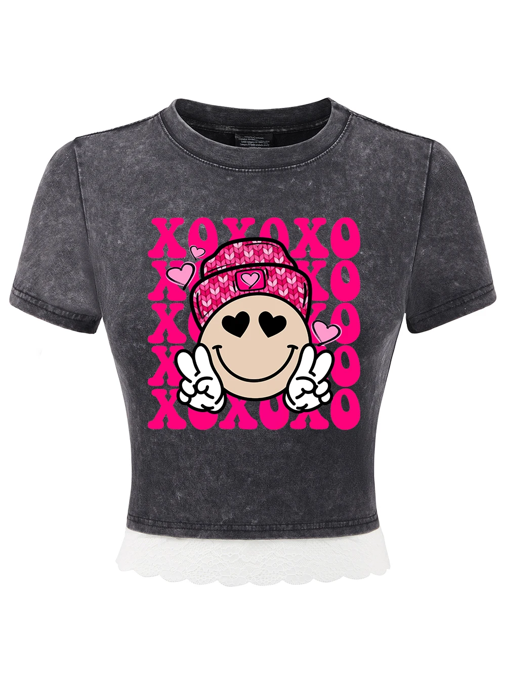 Xoxoxo Heart Printing Cotton Crop Tees Womens Summer All-Math Lace Hem Washed T-Shirts Regular Fit O-Neck Tops Casual Clothes
Xoxoxo Heart Printing Cotton Crop Tees Womens Summer All-Math Lace Hem Washed T-Shirts Regular Fit O-Neck Tops Casual Clothes