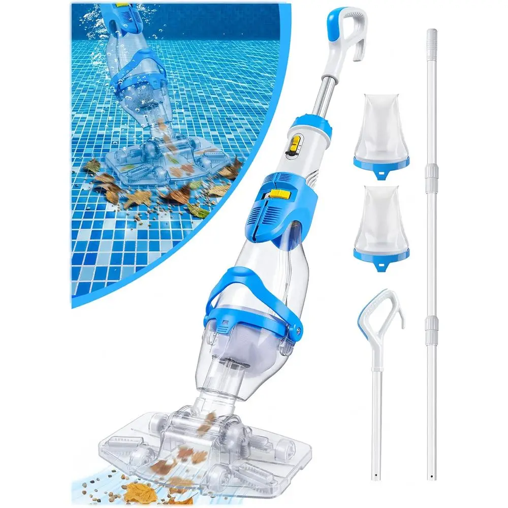 Adjustable Transparent Brush Pool Vacuum, 19 GPM Suction, 70-Minute Runtime for Above and Inground Pools
Adjustable Transparent Brush Pool Vacuum, 19 GPM Suction, 70-Minute Runtime for Above and Inground Pools