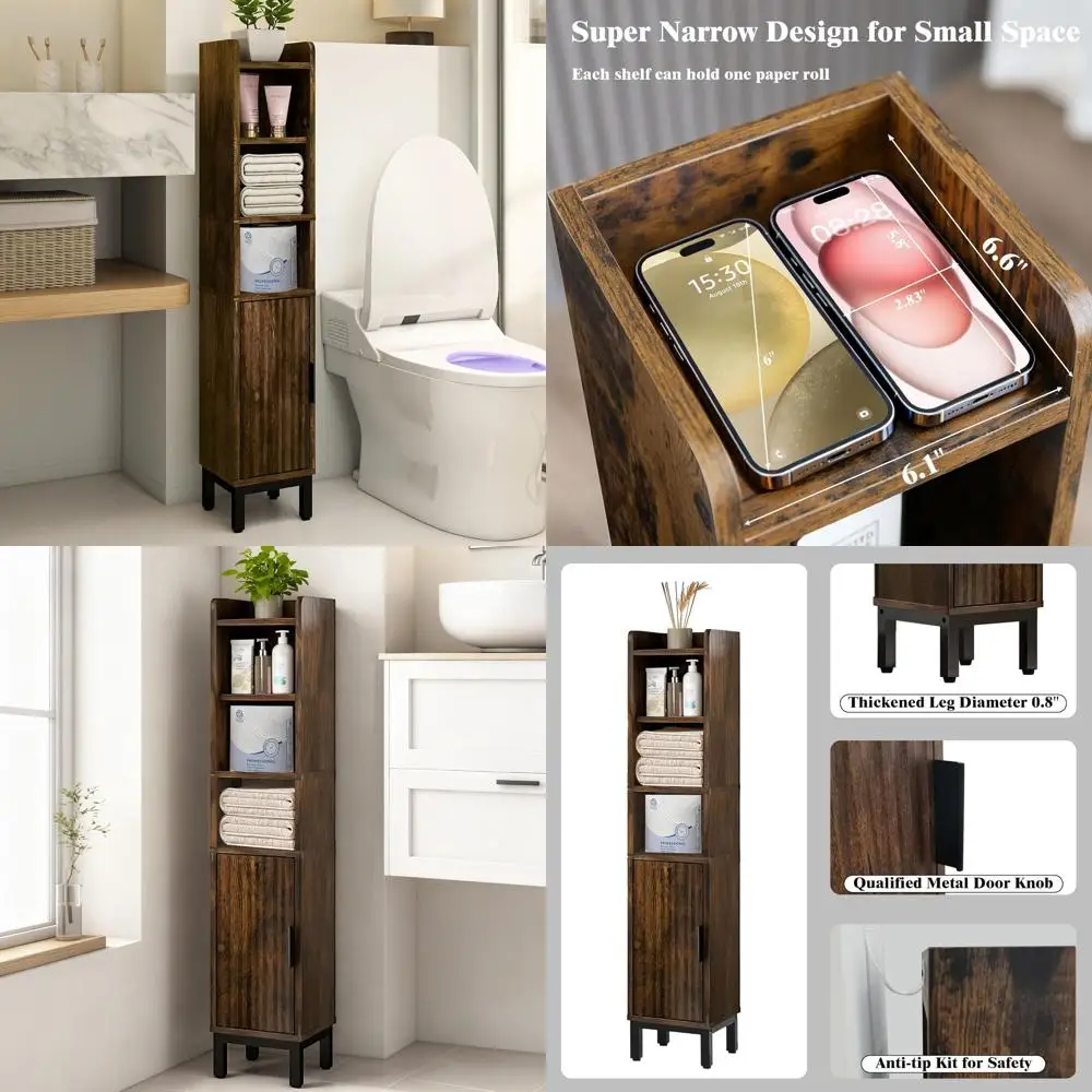 5-Tier Rustic Brown Bathroom Storage Cabinet with Door and Adjustable Shelves for Small Spaces
5-Tier Rustic Brown Bathroom Storage Cabinet with Door and Adjustable Shelves for Small Spaces