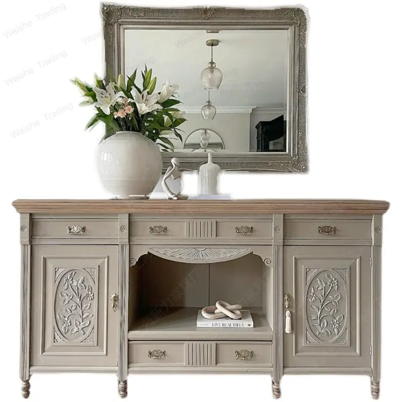 Nordic retro old solid wood dining side cabinet French American country carved restaurant Dish storage side cabinet
Nordic retro old solid wood dining side cabinet French American country carved restaurant Dish storage side cabinet