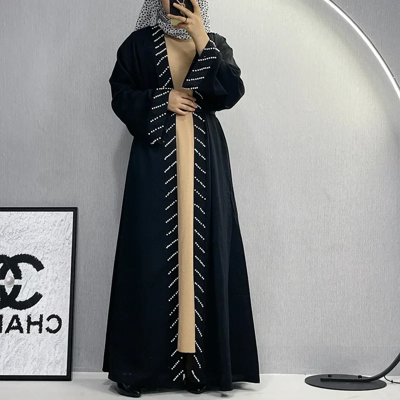 Women Eid Muslim Dubai Pearls Abayas Kaftan Long Sleeve Abaya Ramadan Beading Cardigan Vestidos Long Robe Modest Belt Loose
Women Eid Muslim Dubai Pearls Abayas Kaftan Long Sleeve Abaya Ramadan Beading Cardigan Vestidos Long Robe Modest Belt Loose