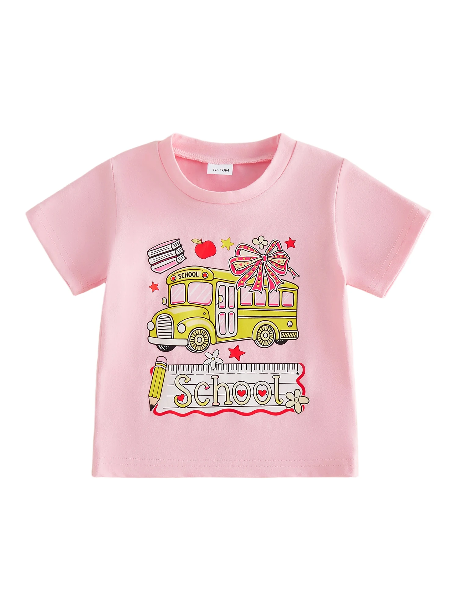 Girls Summer Short Sleeve Crewneck Bow Bus Stationery Print Loose Fit T-shirt for Back to School Outfits
Girls Summer Short Sleeve Crewneck Bow Bus Stationery Print Loose Fit T-shirt for Back to School Outfits