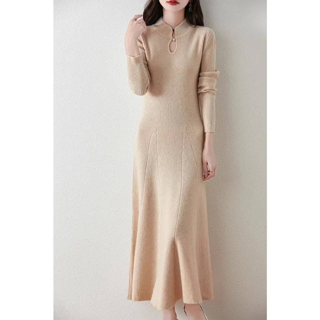 Chinese Knitted 100% Wool Sweater Dress for Women Slim-fit Over-Knee Autumn Winter Base Collar Fashion Top
Chinese Knitted 100% Wool Sweater Dress for Women Slim-fit Over-Knee Autumn Winter Base Collar Fashion Top