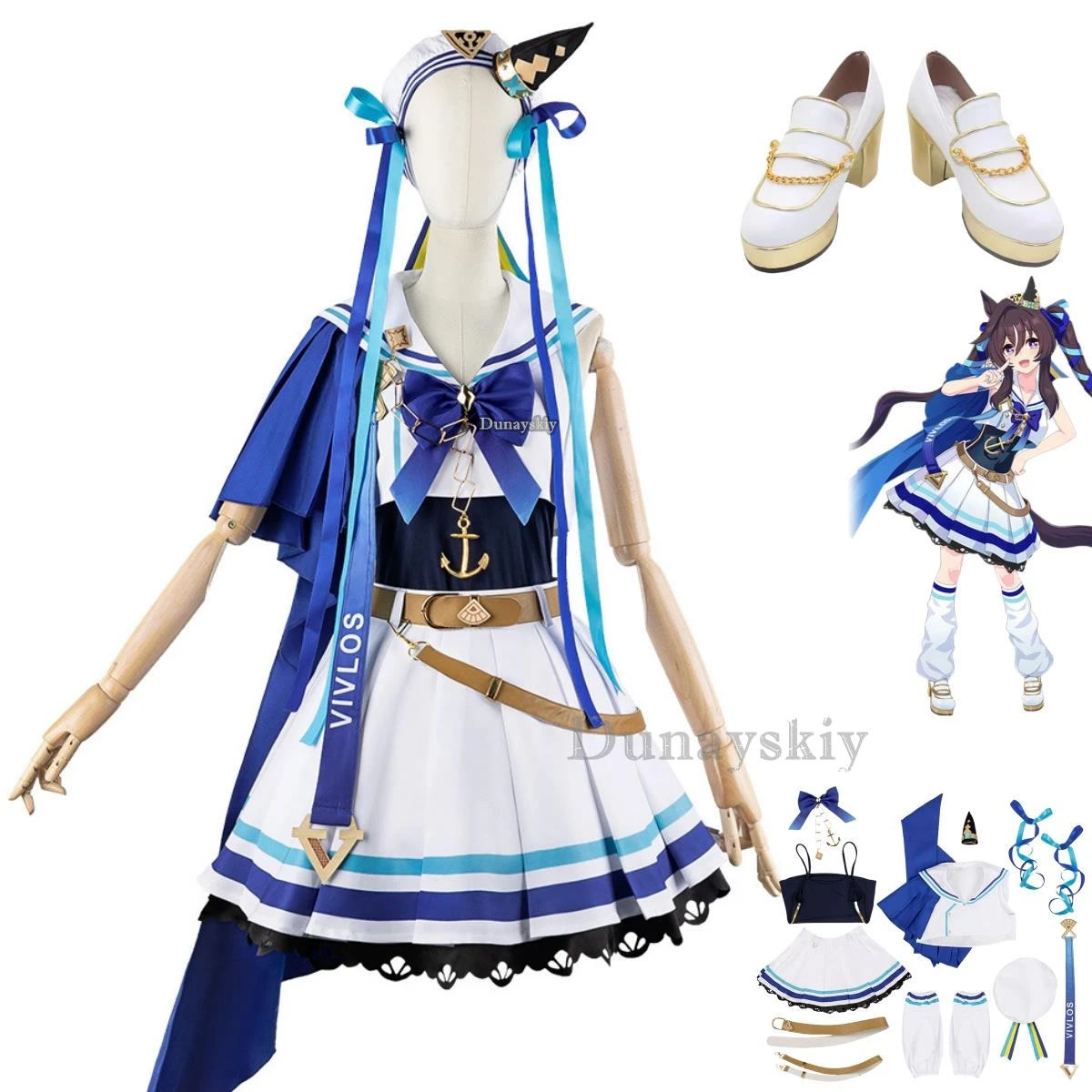 Anime Game Umamusume: Pretty Derby Vivlos Cosplay Costume Blue Navy Uniform Skirt Shoes Woman Sexy Kawaii Party Halloween Suit
Anime Game Umamusume: Pretty Derby Vivlos Cosplay Costume Blue Navy Uniform Skirt Shoes Woman Sexy Kawaii Party Halloween Suit