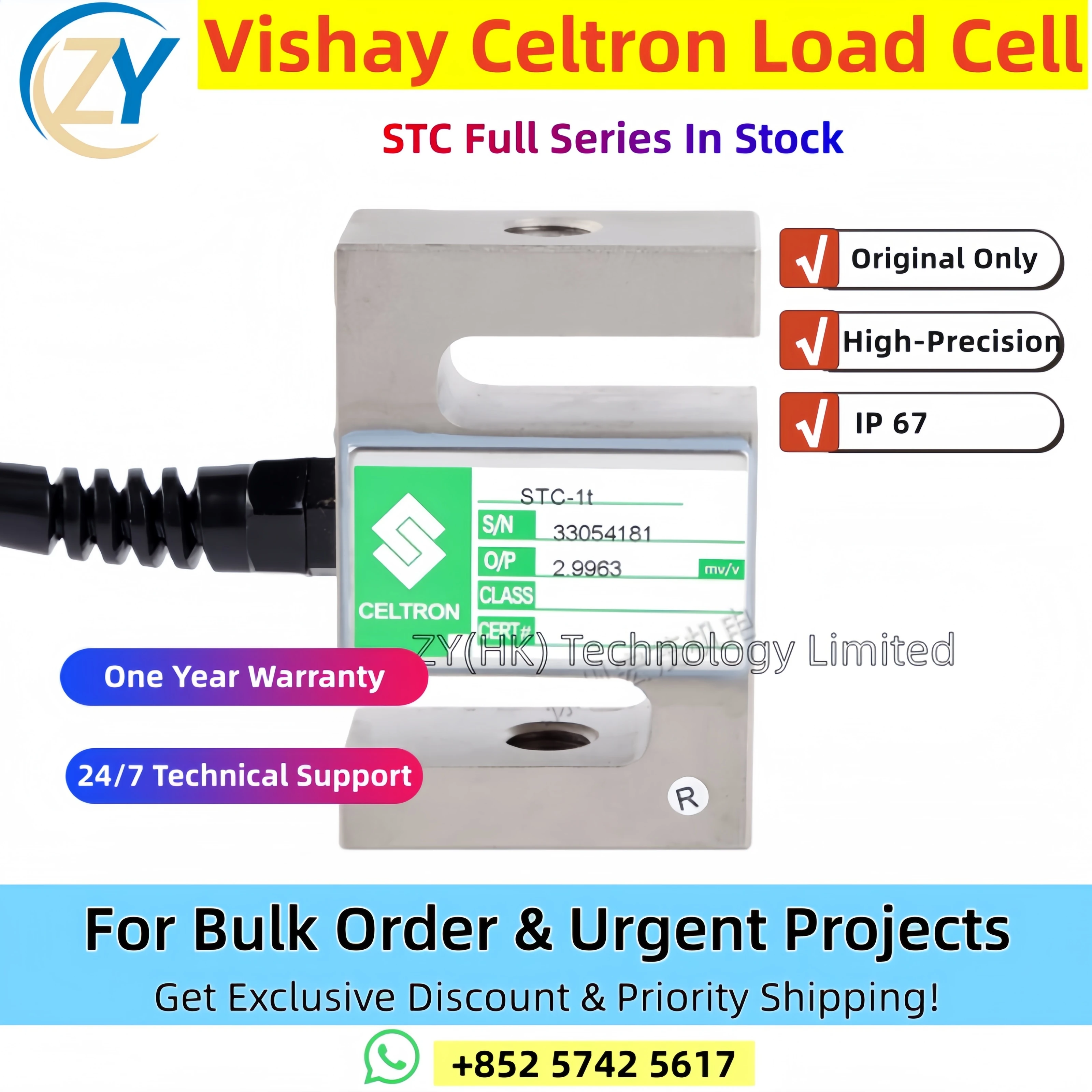 Genuine STC-75Kg 500Kg 750Kg 1000Kg 1500Kg Vishay Celtron STC Series Tension Compression Load Cell
Genuine STC-75Kg 500Kg 750Kg 1000Kg 1500Kg Vishay Celtron STC Series Tension Compression Load Cell