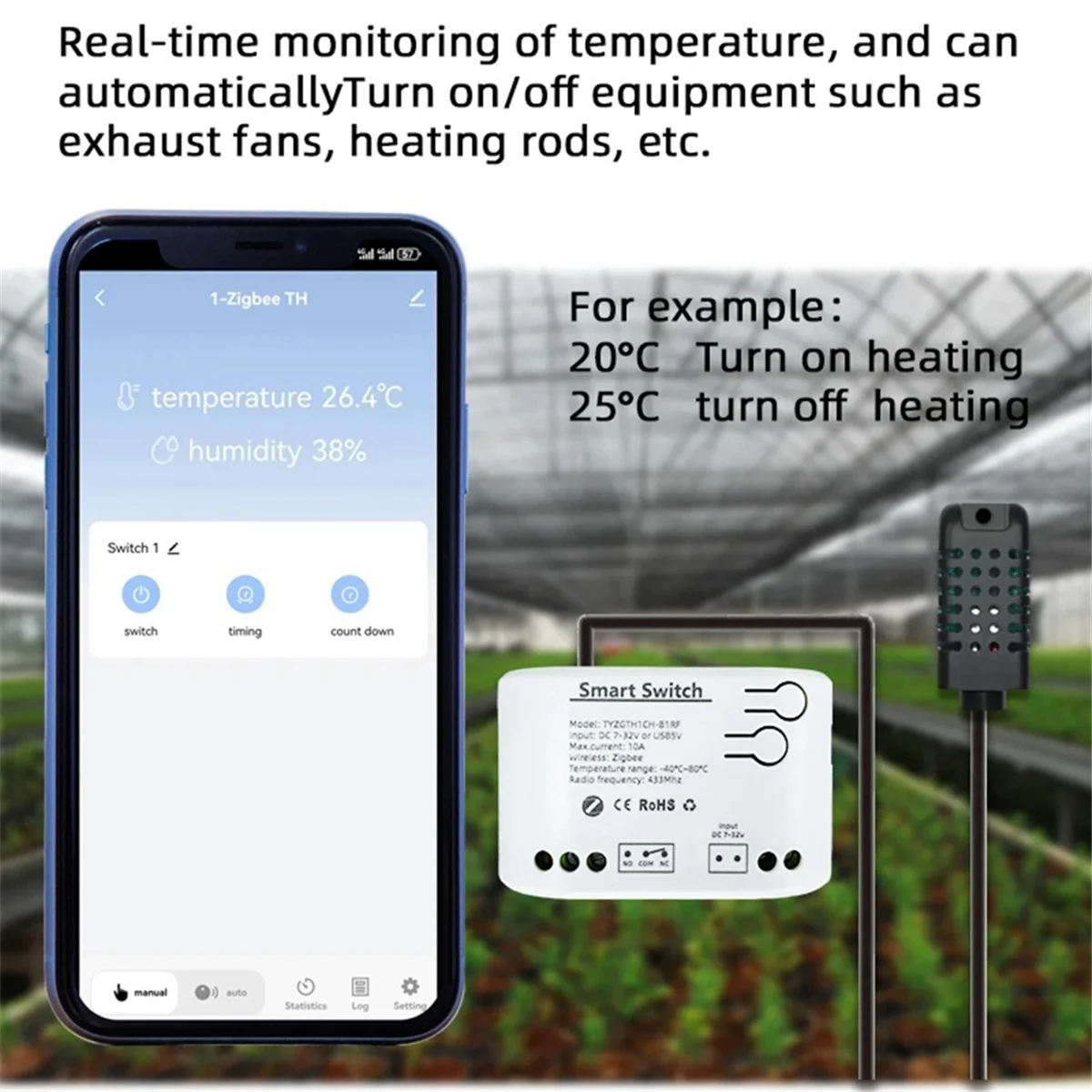B47C Tuya Zigbee 1-клавишный умный переключатель с датчиком температуры и влажности, приложение Tuya Smart Life, пассивное сухое контактное реле AC85-250V
B47C Tuya Zigbee 1-клавишный умный переключатель с датчиком температуры и влажности, приложение Tuya Smart Life, пассивное сухое контактное реле AC85-250V