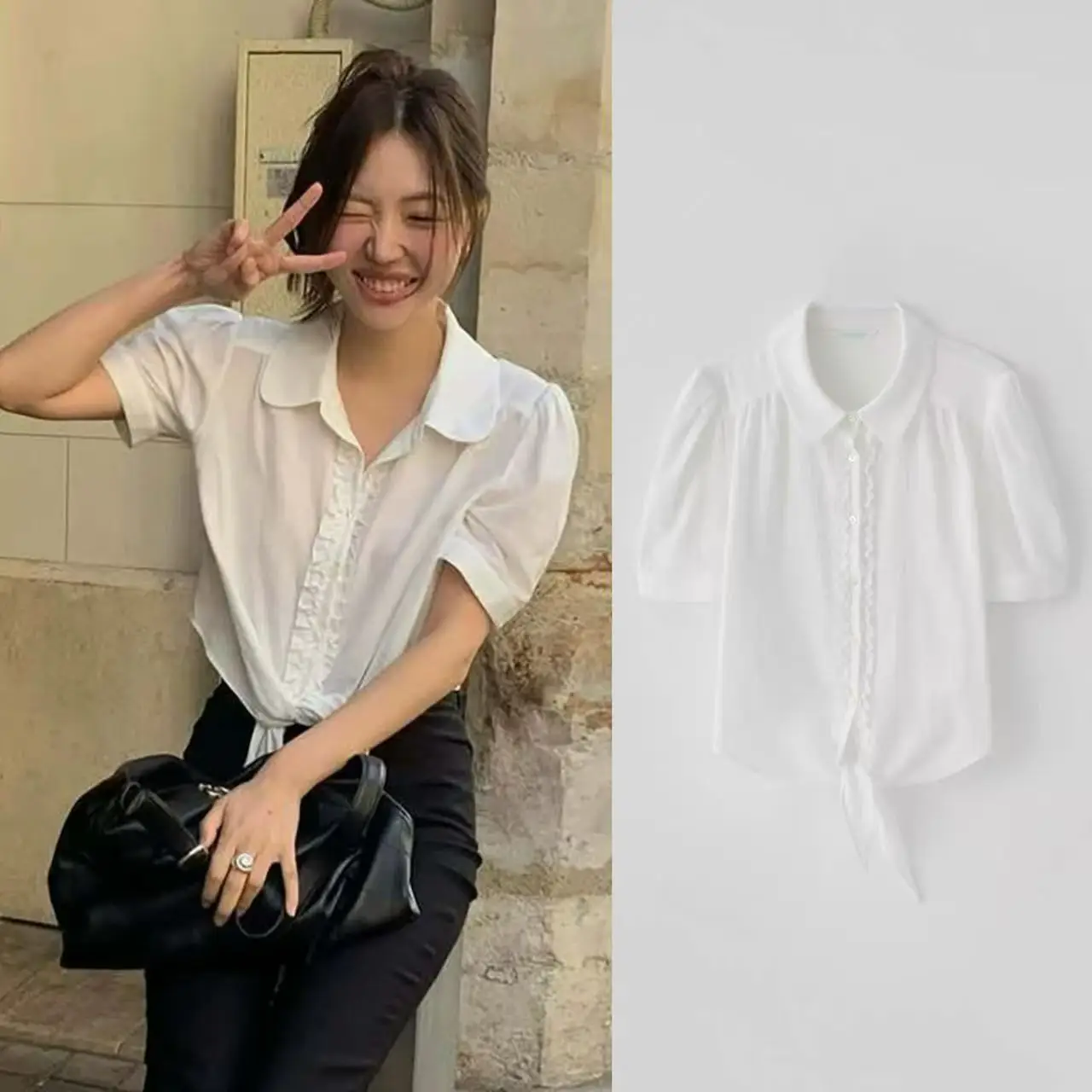 Sweet Tannat Short Sleeve Shirt Stand Collar Bow Tie Short Length Versatile White Top Korean Style Loose Fit Summer Fashion
Sweet Tannat Short Sleeve Shirt Stand Collar Bow Tie Short Length Versatile White Top Korean Style Loose Fit Summer Fashion
